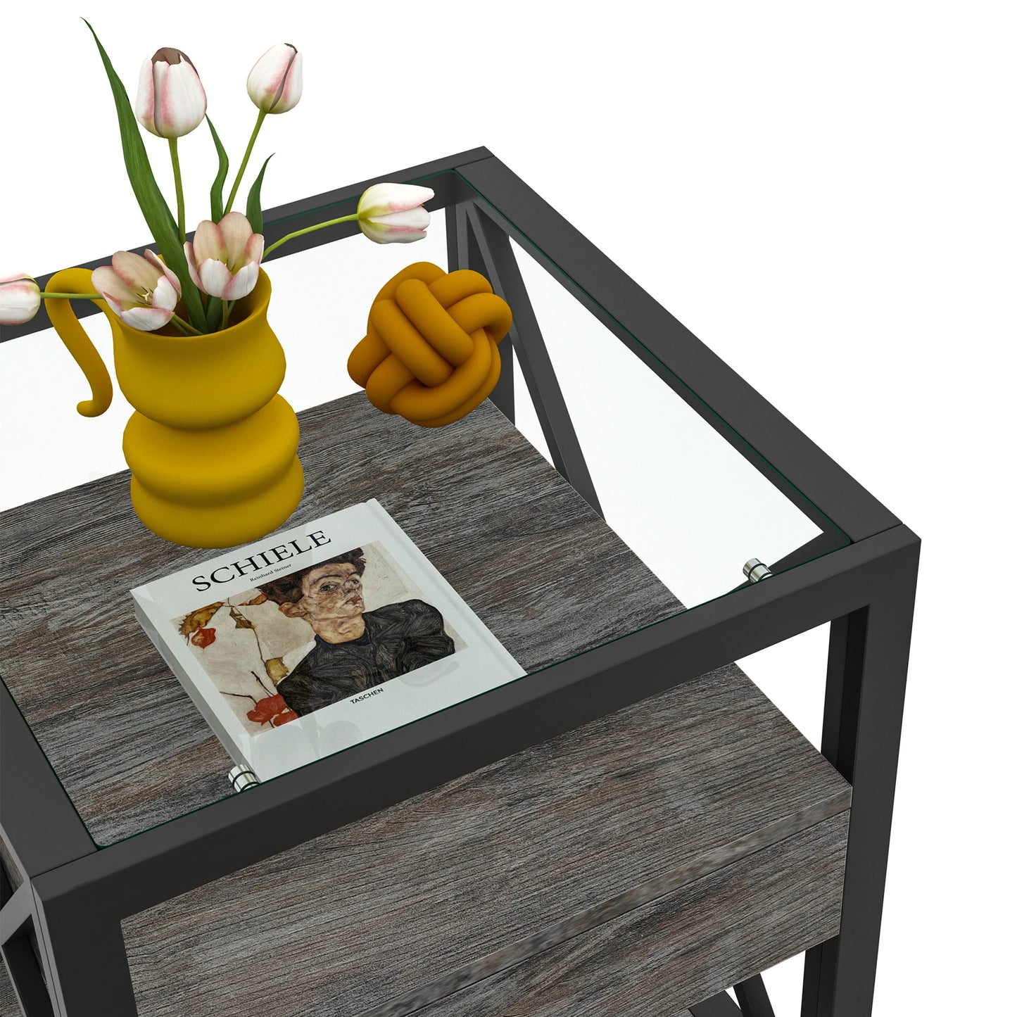 Modern Glass Top Modern 2-layer Side Table End Table with Drawer - Nightstand for Living Room Furniture Ready to Ship