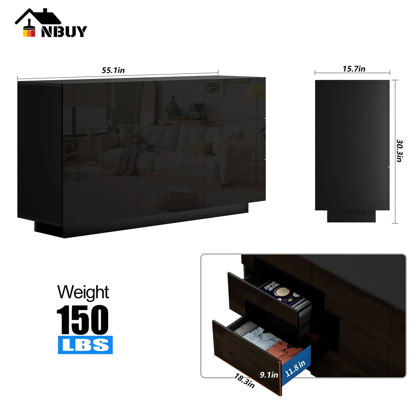 9 Drawer Rattan Dresser Cabinets Chest of Drawers Modern Rattan Closet Dresser for Bedroom