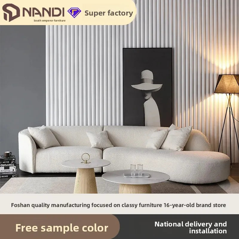Italian Modern Style Integrated Japanese Lamb Wool Fabric Curved Sofa Foshan Furniture Wholesale Nordic Living Home Furniture
