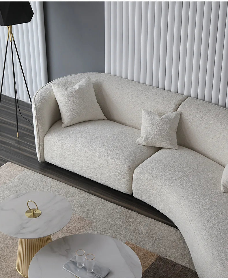 Italian Modern Style Integrated Japanese Lamb Wool Fabric Curved Sofa Foshan Furniture Wholesale Nordic Living Home Furniture