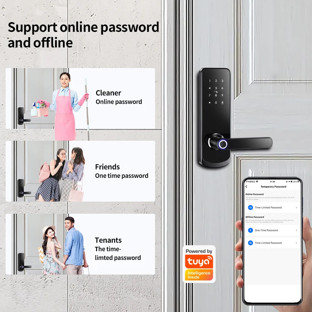 For Smartek Factory Patent Digital Lock Tuya Smartlock App for Wood Doors Aluminum Mortise 5050 Europe Cloud Data Storage Option