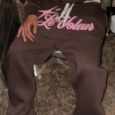 American Letter Graphics Two Piece Set Y2K Clothes Mens Womens Sportswear Hip Hop Oversized Hoodie Sweatshirt Casual Sweatpants