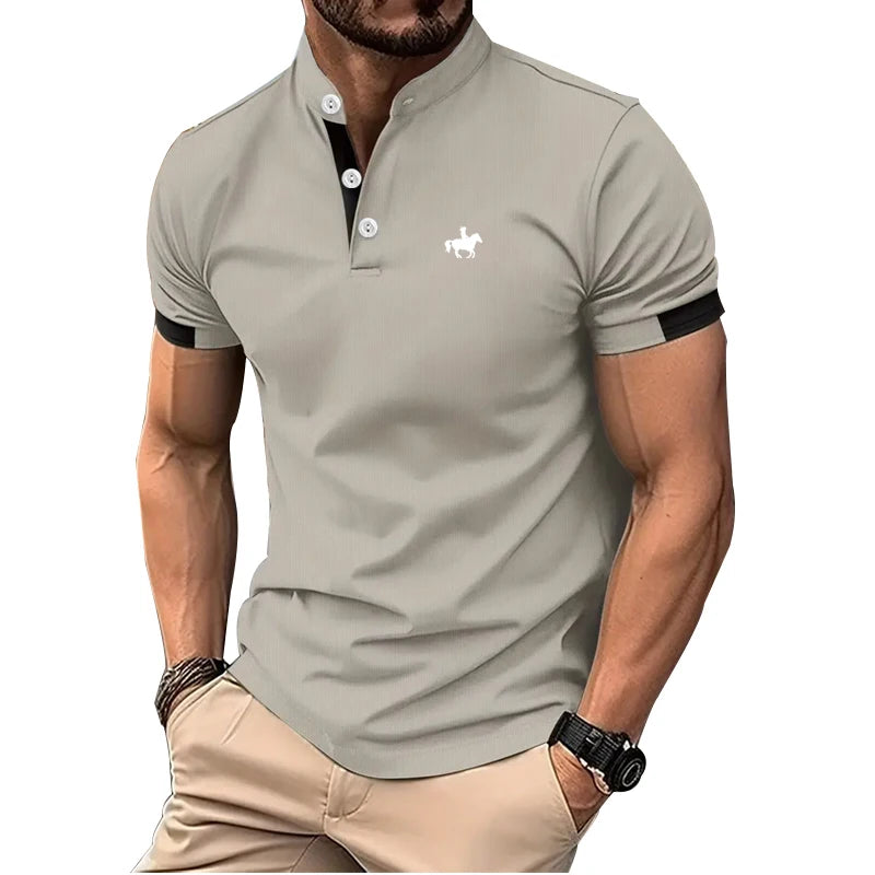 Fashion New Men Clothes Summer Short Sleeve Sport Stand Collar Tops Polo Shirt 100% Polyester Quick Dryig Golf Polo Shirt