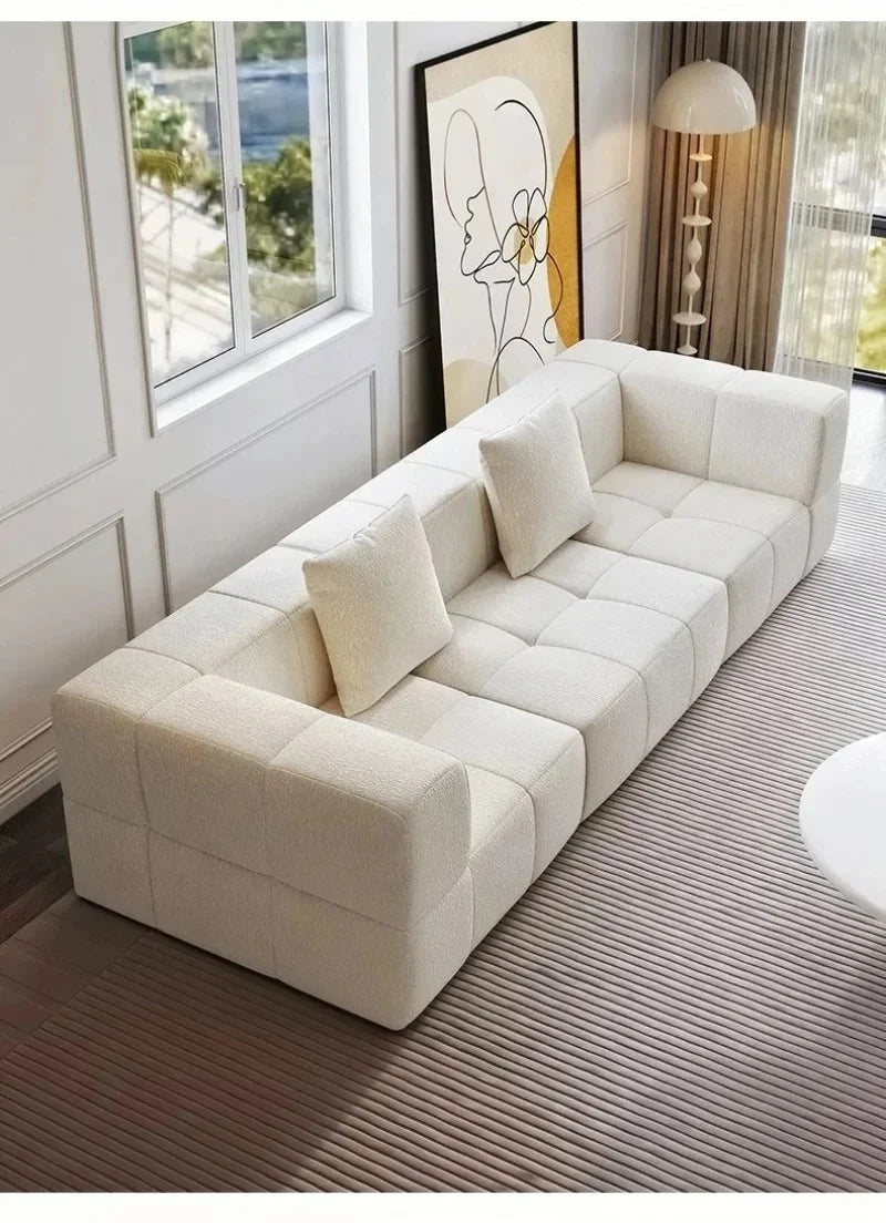 Modular L - Shaped Sectional Sofa in Cream Color with Plush Pillows, Compressed Sofa, Support Color Customization home furniture