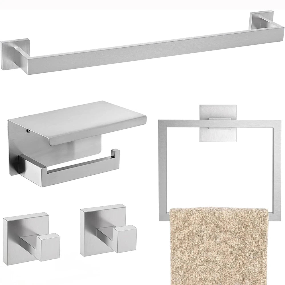 Bathroom Set Stainless Steel Towel Ring Holder Toilet Paper Holder Towel Bar Rail Rack Hanger Hook Bathroom Hardware Set