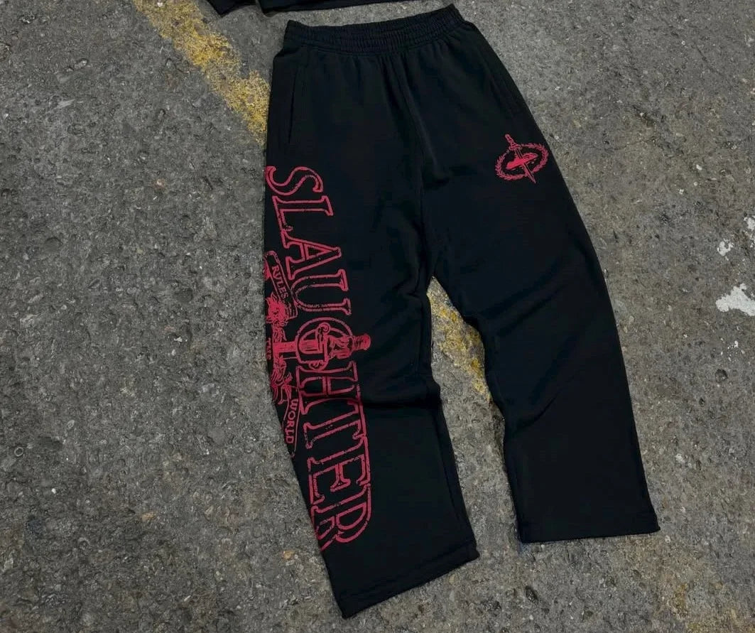 Y2KHip-Hop High Street Trendy Streetwear Sports Set Retro Harajuku Zipper Hoodie Gothic Punk Letter Print Casual LooseSweatpants