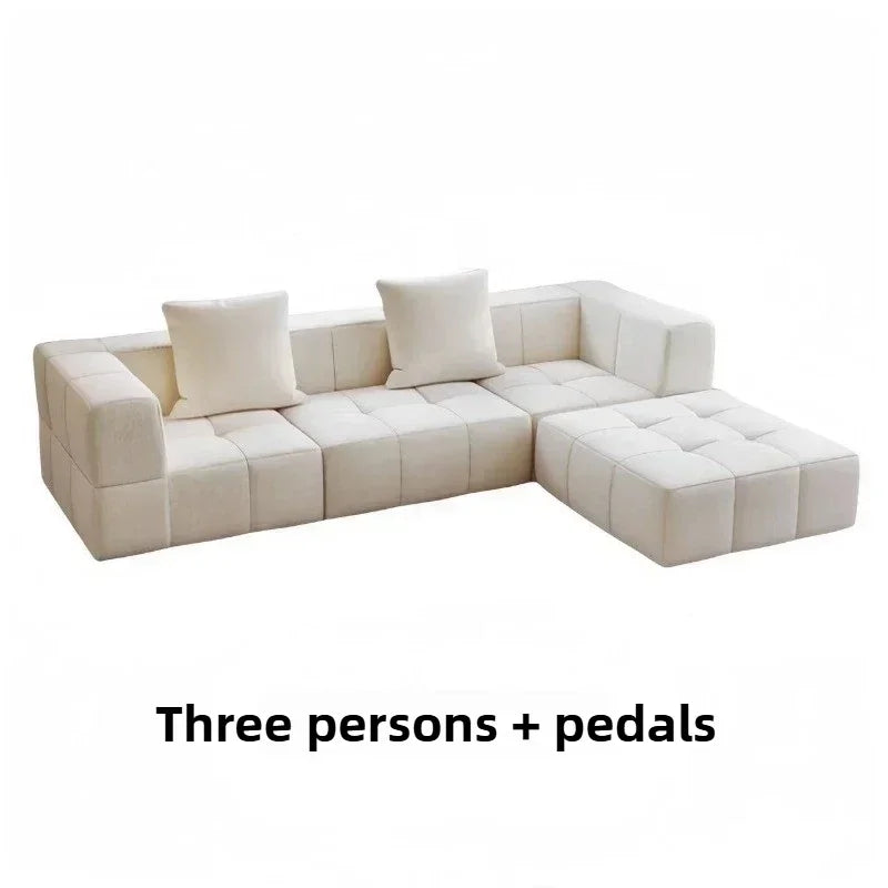 Modular L - Shaped Sectional Sofa in Cream Color with Plush Pillows, Compressed Sofa, Support Color Customization home furniture