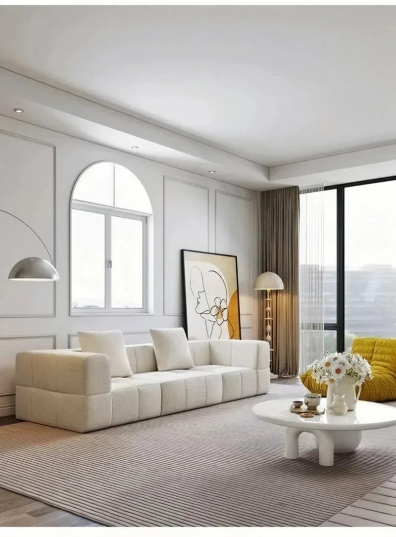 Modular L - Shaped Sectional Sofa in Cream Color with Plush Pillows, Compressed Sofa, Support Color Customization home furniture