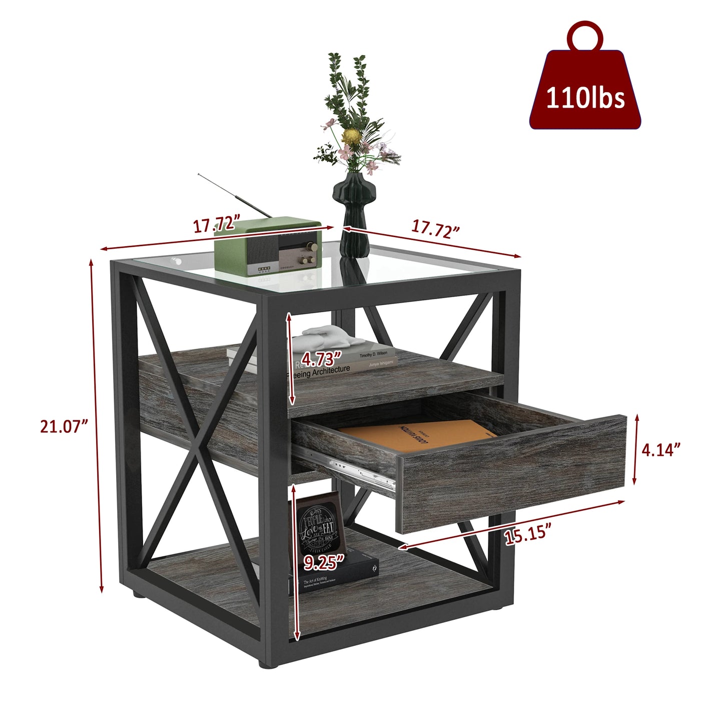 Modern Glass Top Modern 2-layer Side Table End Table with Drawer - Nightstand for Living Room Furniture Ready to Ship