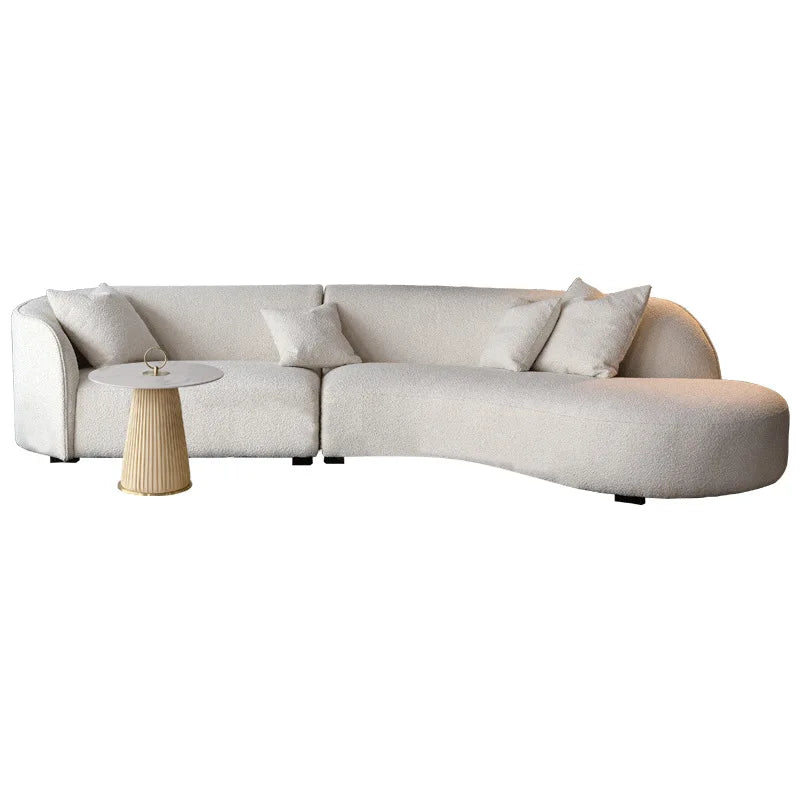 Italian Modern Style Integrated Japanese Lamb Wool Fabric Curved Sofa Foshan Furniture Wholesale Nordic Living Home Furniture