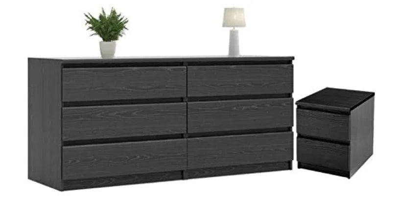 Docarelife Stock in US! Modern Style MDF Bedroom Furniture 6 Drawers Night Stands Beside Table with Black Woodgrain