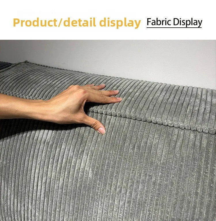 Vacuum-compressed Rolled-up Tofu Block Sofa with Corduroy Fabric, Retro Straight-leg Design, Designer-style Upholstered Sofa.