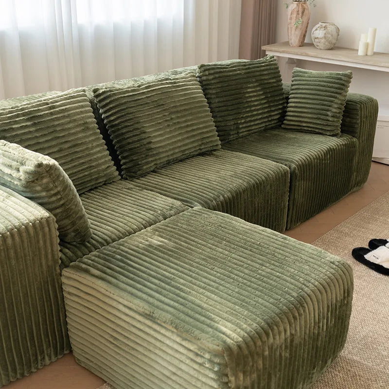 Plush Velvet L Shape Sectional Sofa Reversible Chaise Lounge Modular Design Vacuum Packed