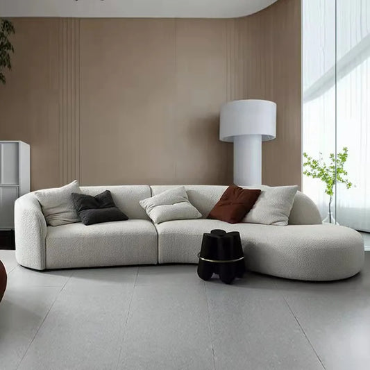 Italian Modern Style Integrated Japanese Lamb Wool Fabric Curved Sofa Foshan Furniture Wholesale Nordic Living Home Furniture