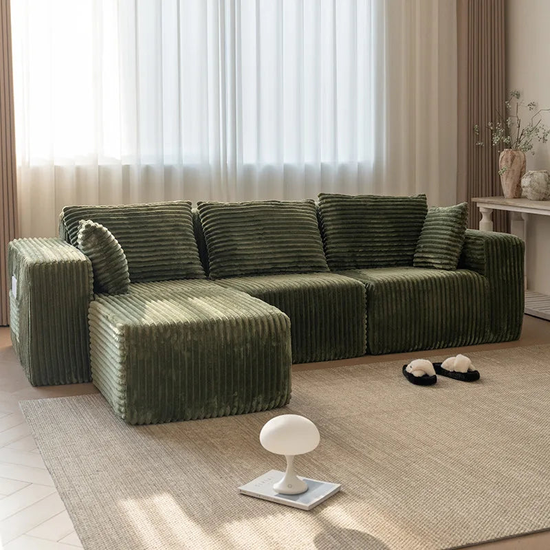Plush Velvet L Shape Sectional Sofa Reversible Chaise Lounge Modular Design Vacuum Packed