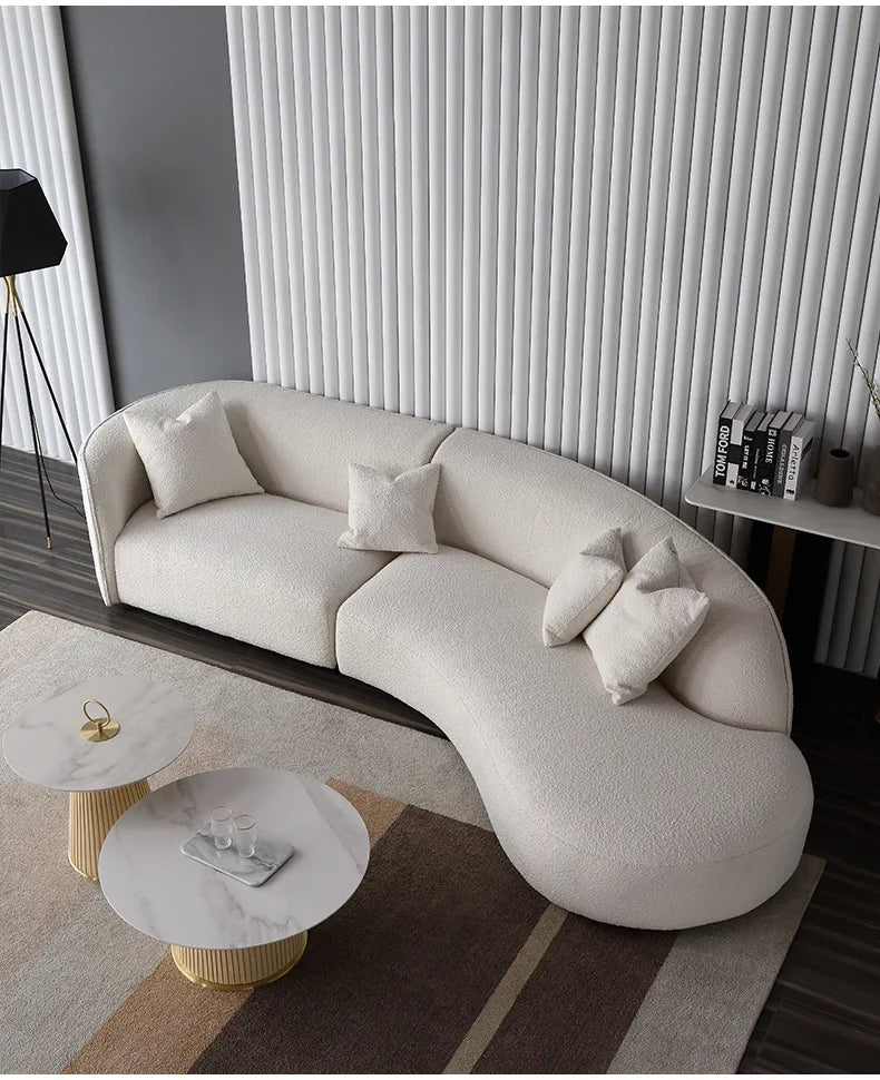 Italian Modern Style Integrated Japanese Lamb Wool Fabric Curved Sofa Foshan Furniture Wholesale Nordic Living Home Furniture