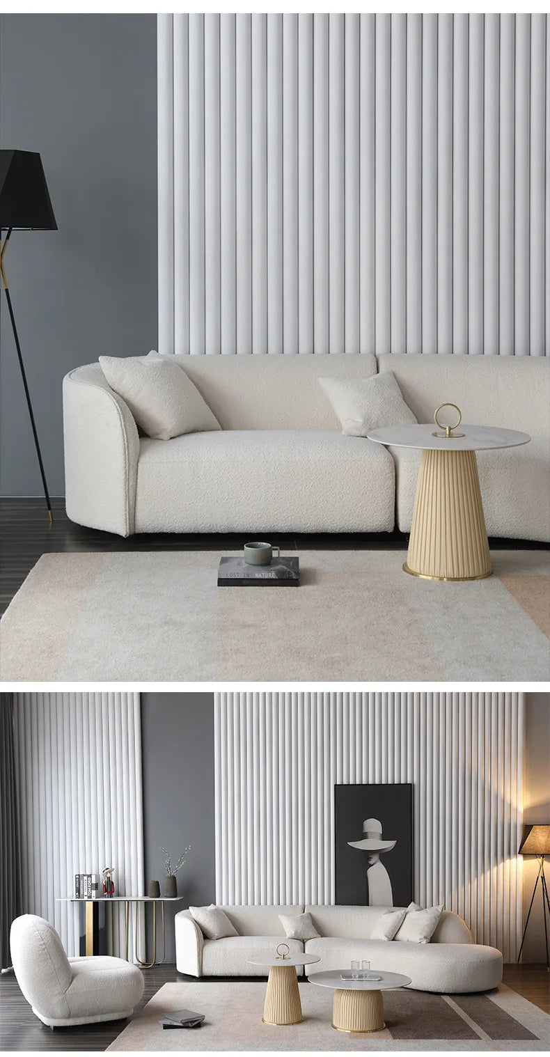 Italian Modern Style Integrated Japanese Lamb Wool Fabric Curved Sofa Foshan Furniture Wholesale Nordic Living Home Furniture