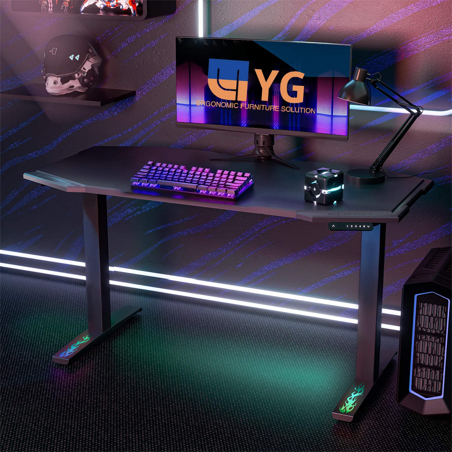 55 X 28 Inch Electric Ergonomic Standing Desk with Dual Motors Heavy Duty Sturdy Frame Height Adjustable Sit Stand Gaming Table