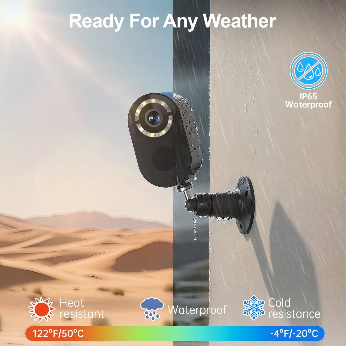 WESECUU 3MP IP66 Night Vision Smart Battery Camera Motion Detection Alarm Message Push Wireless Outdoor Security Camera Wifi