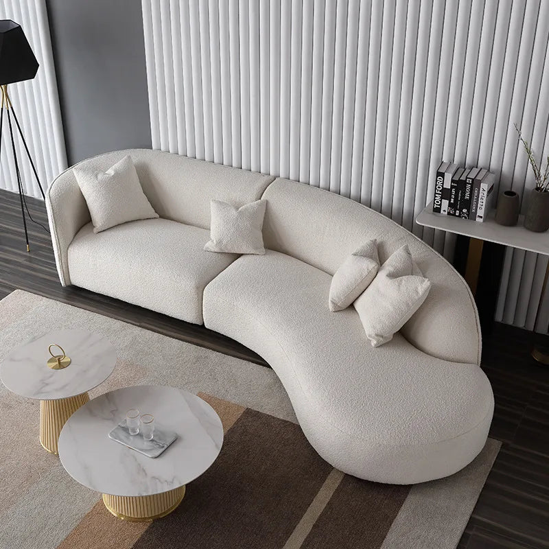 Italian Modern Style Integrated Japanese Lamb Wool Fabric Curved Sofa Foshan Furniture Wholesale Nordic Living Home Furniture