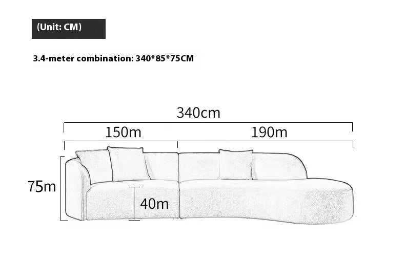 Italian Modern Style Integrated Japanese Lamb Wool Fabric Curved Sofa Foshan Furniture Wholesale Nordic Living Home Furniture
