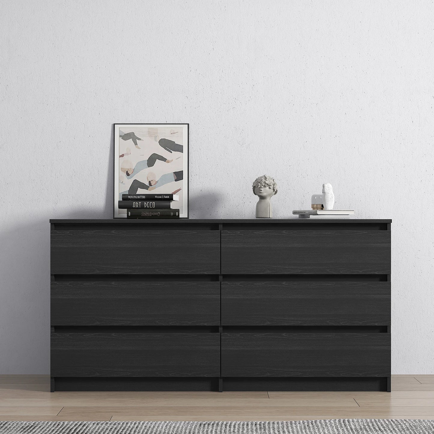 Docarelife Stock in US! Modern Style MDF Bedroom Furniture 6 Drawers Night Stands Beside Table with Black Woodgrain