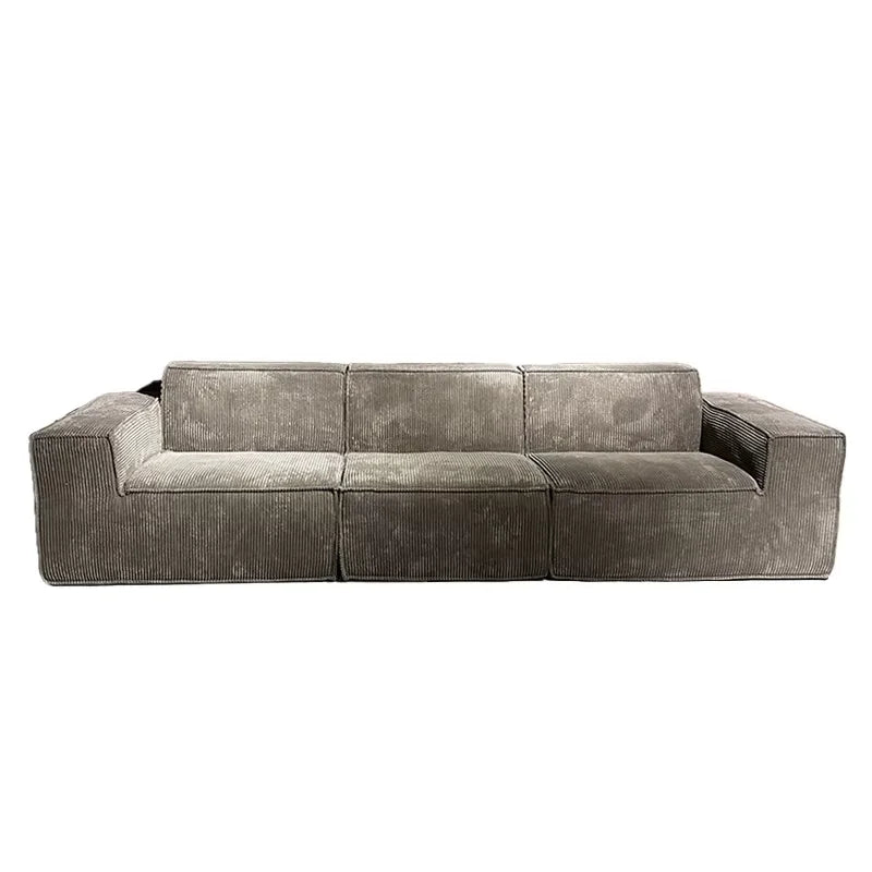Vacuum-compressed Rolled-up Tofu Block Sofa with Corduroy Fabric, Retro Straight-leg Design, Designer-style Upholstered Sofa.