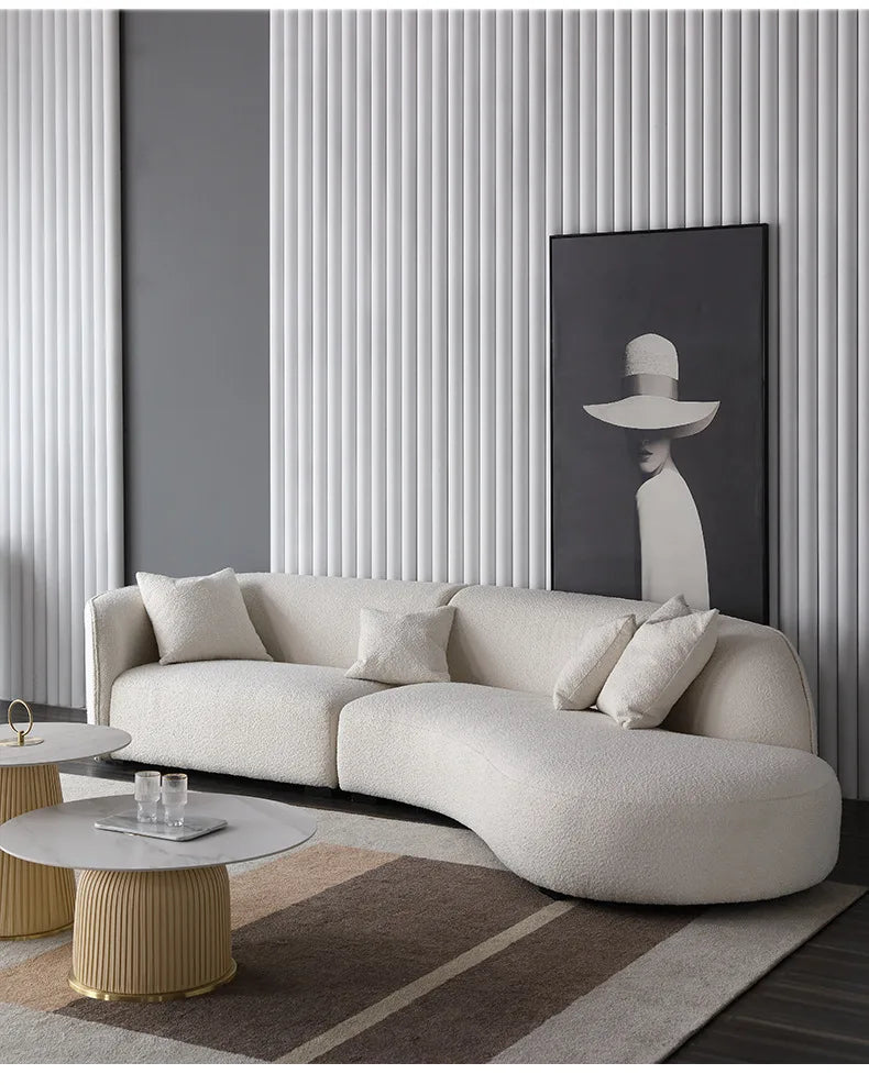 Italian Modern Style Integrated Japanese Lamb Wool Fabric Curved Sofa Foshan Furniture Wholesale Nordic Living Home Furniture