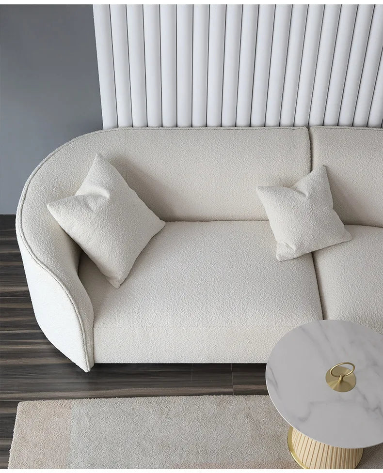 Italian Modern Style Integrated Japanese Lamb Wool Fabric Curved Sofa Foshan Furniture Wholesale Nordic Living Home Furniture