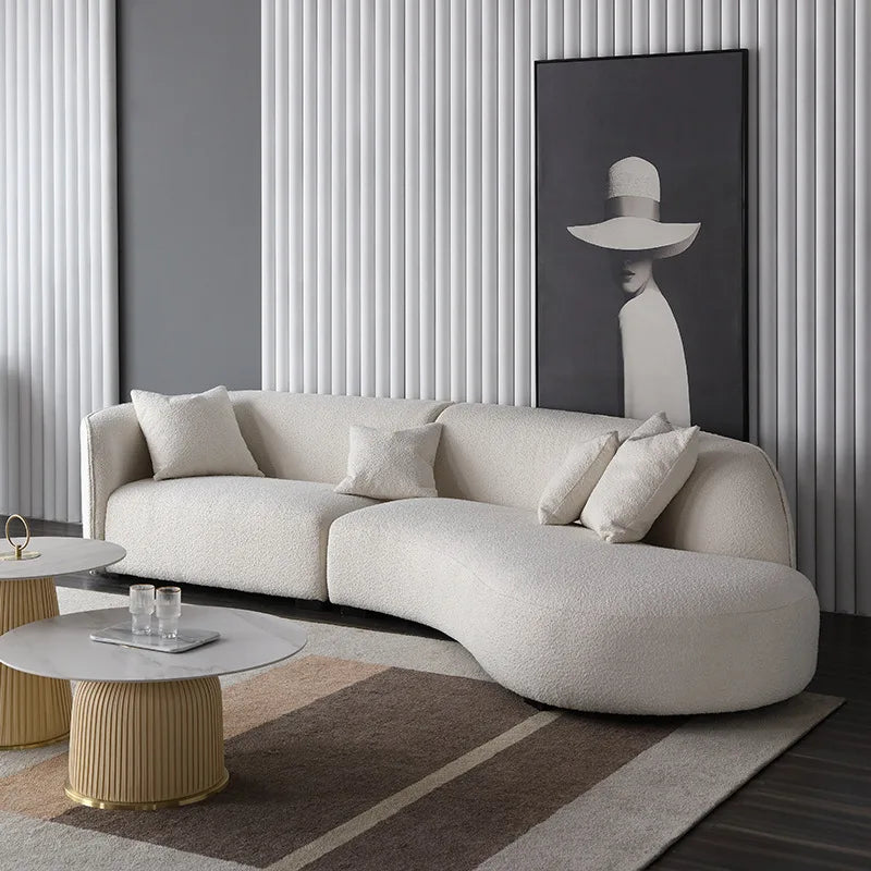 Italian Modern Style Integrated Japanese Lamb Wool Fabric Curved Sofa Foshan Furniture Wholesale Nordic Living Home Furniture