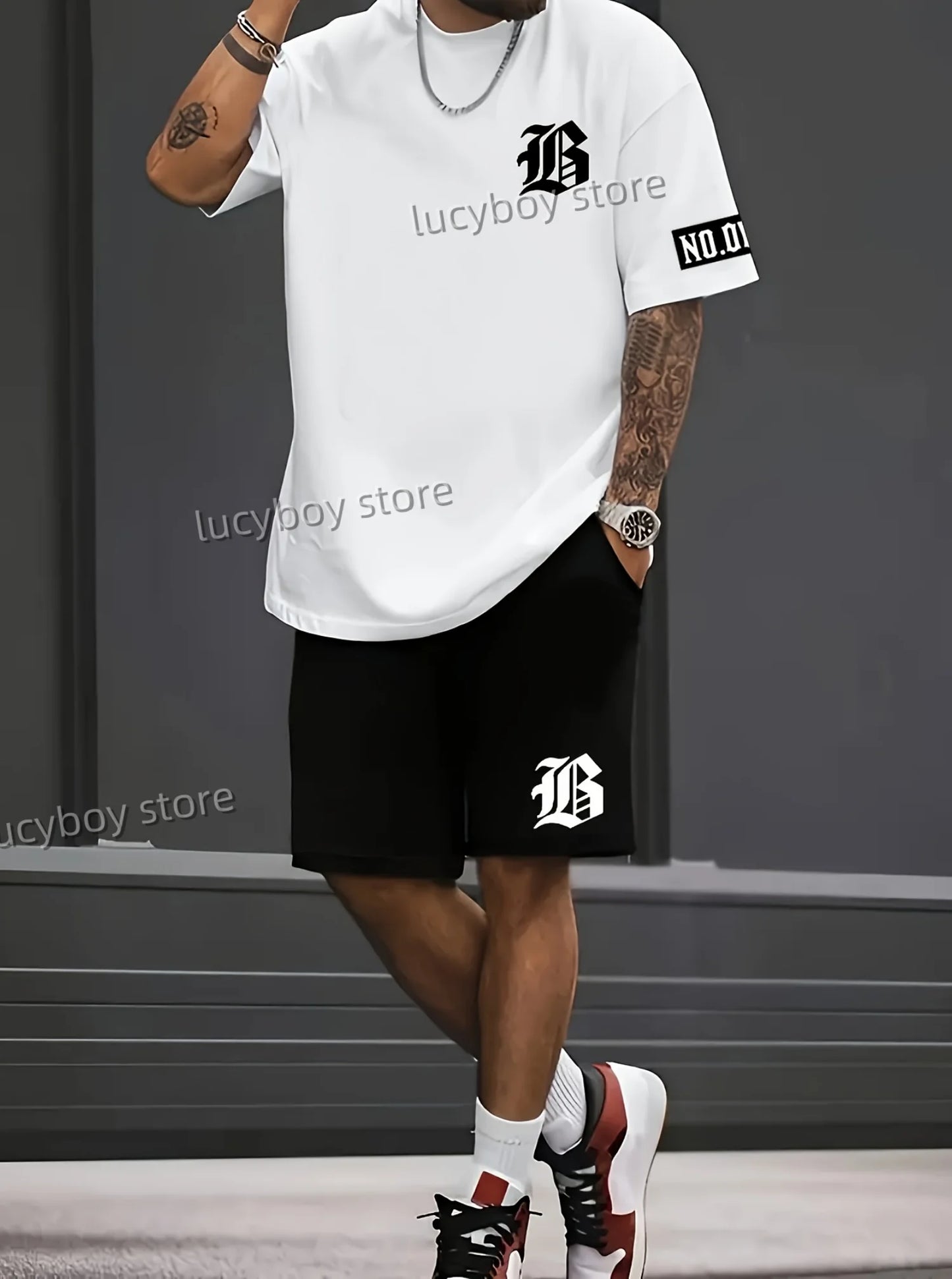 LB Printed Sport T-shirt+shorts Suit Set Men Male Luxury Tracksuit Outfit Summer Oversized tracksuit 2 Piece Set men Clothing