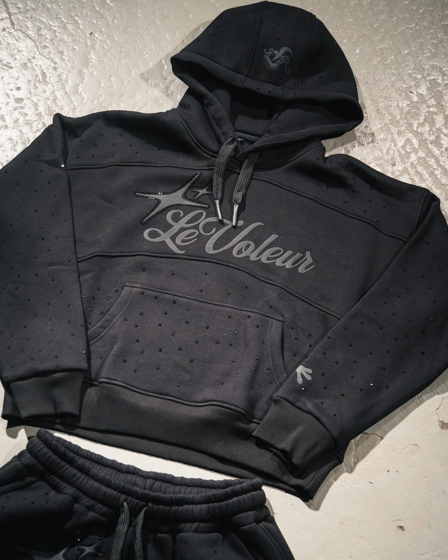 Streetwear Hoodie SweatpantsTwo Piece Set Y2K Clothes Mens Hip Hop Letters Embroidered Rhinestone Sequins Sweatshirt Pants Set