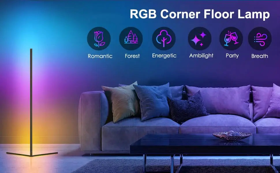 Smart RGB Dream Color Floor Lamp with Music Sync Modern 16 Million Color Changing Standing Mood Light with APP & Remote Control