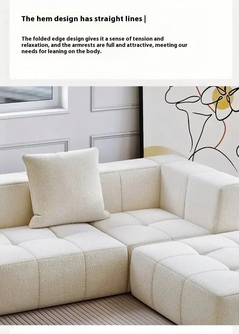 Modular L - Shaped Sectional Sofa in Cream Color with Plush Pillows, Compressed Sofa, Support Color Customization home furniture