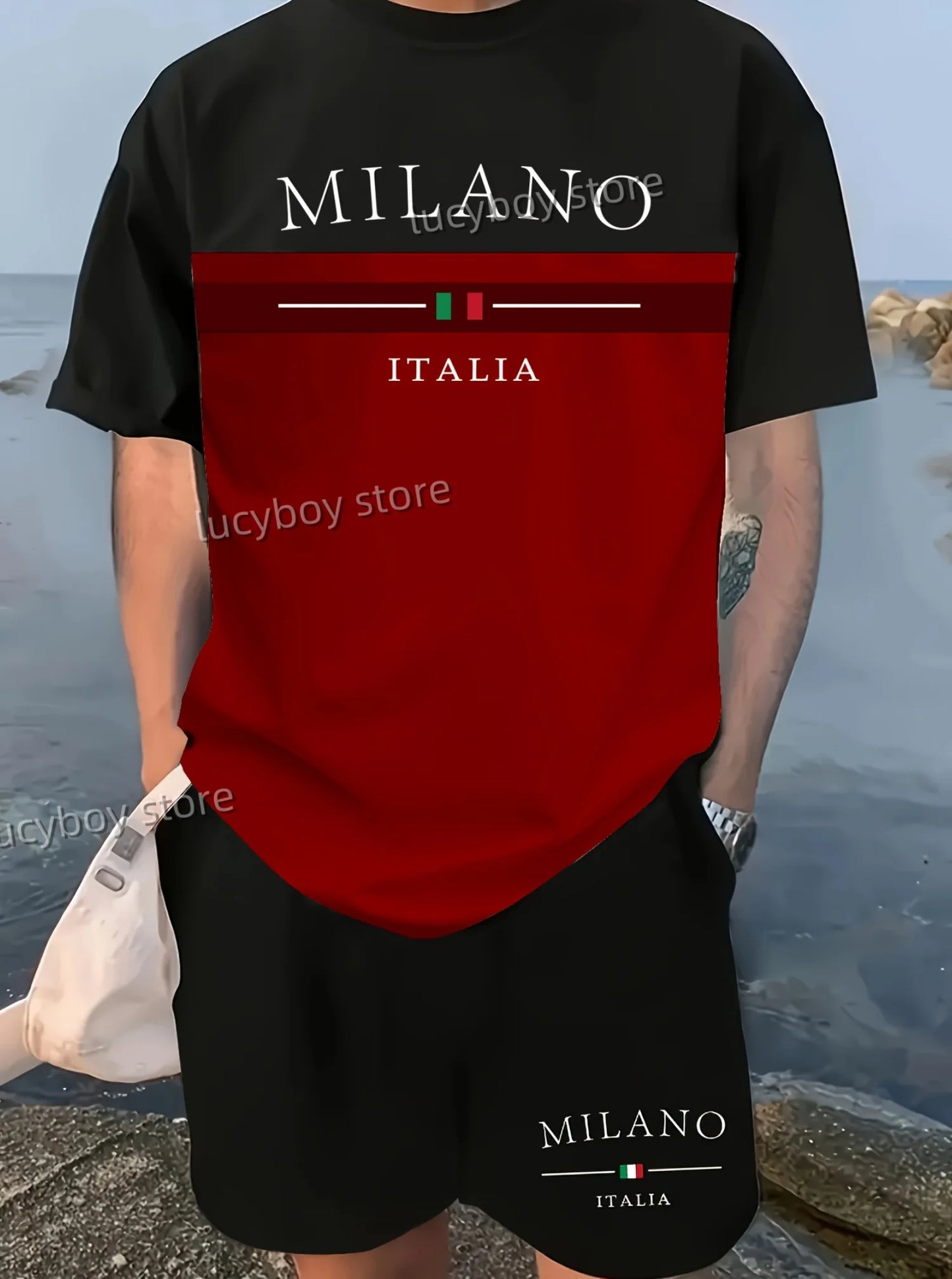 LB Printed Sport T-shirt+shorts Suit Set Men Male Luxury Tracksuit Outfit Summer Oversized tracksuit 2 Piece Set men Clothing