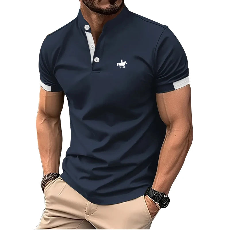 Fashion New Men Clothes Summer Short Sleeve Sport Stand Collar Tops Polo Shirt 100% Polyester Quick Dryig Golf Polo Shirt
