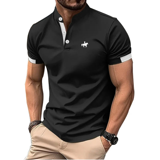 Fashion New Men Clothes Summer Short Sleeve Sport Stand Collar Tops Polo Shirt 100% Polyester Quick Dryig Golf Polo Shirt