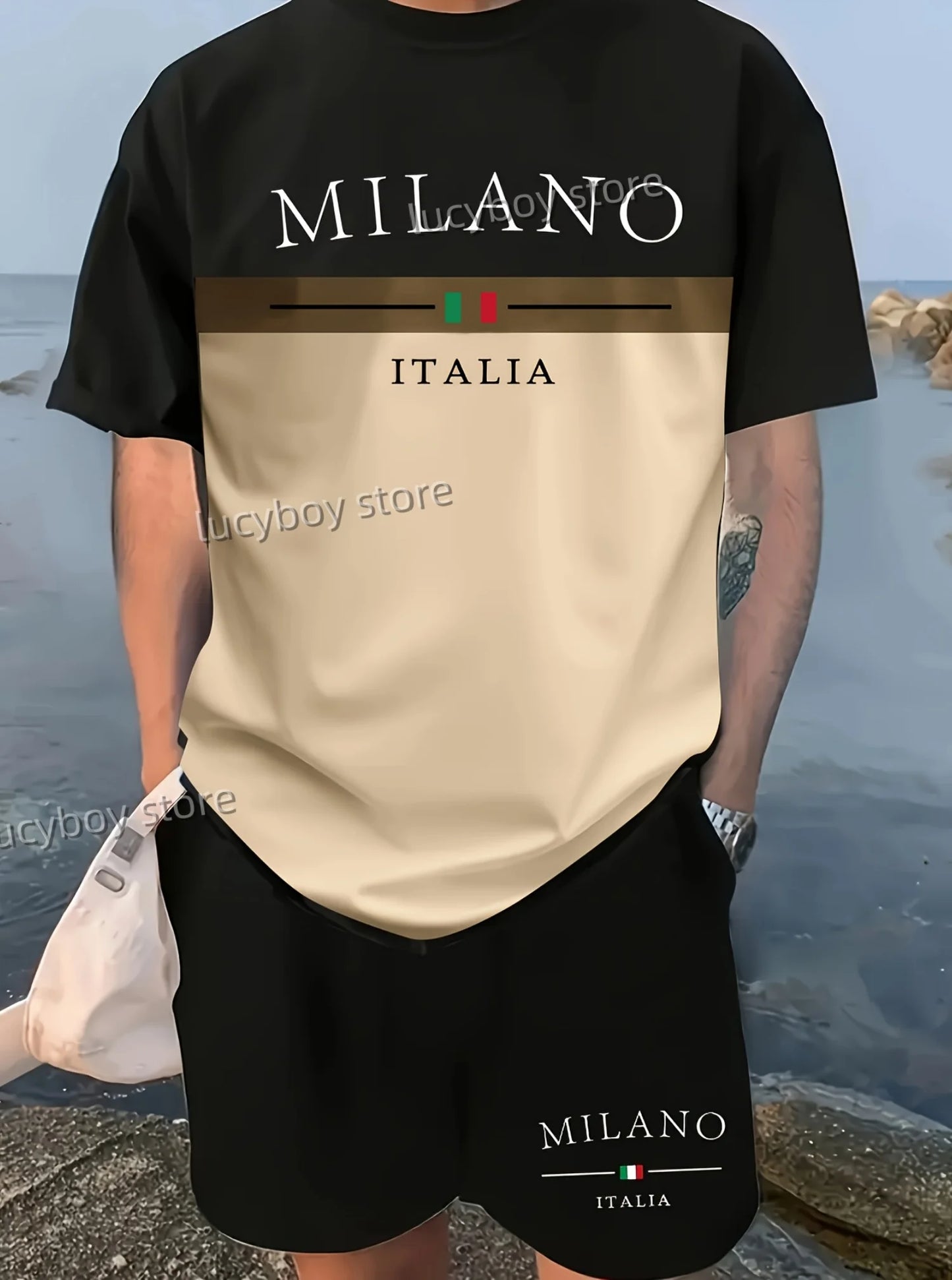 LB Printed Sport T-shirt+shorts Suit Set Men Male Luxury Tracksuit Outfit Summer Oversized tracksuit 2 Piece Set men Clothing