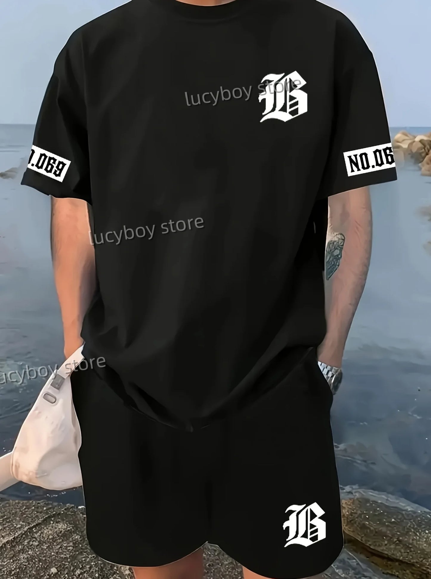 LB Printed Sport T-shirt+shorts Suit Set Men Male Luxury Tracksuit Outfit Summer Oversized tracksuit 2 Piece Set men Clothing