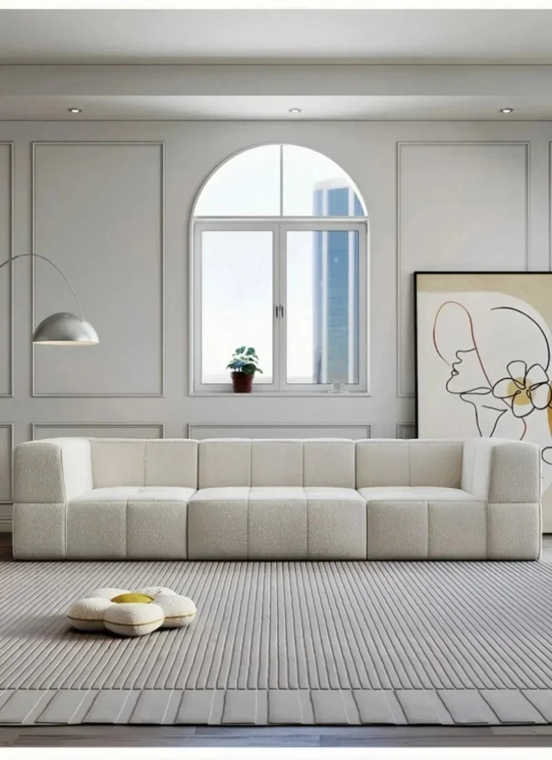 Modular L - Shaped Sectional Sofa in Cream Color with Plush Pillows, Compressed Sofa, Support Color Customization home furniture