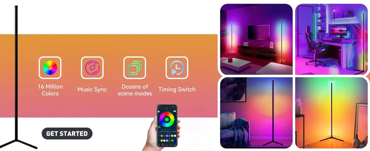 Smart RGB Dream Color Floor Lamp with Music Sync Modern 16 Million Color Changing Standing Mood Light with APP & Remote Control