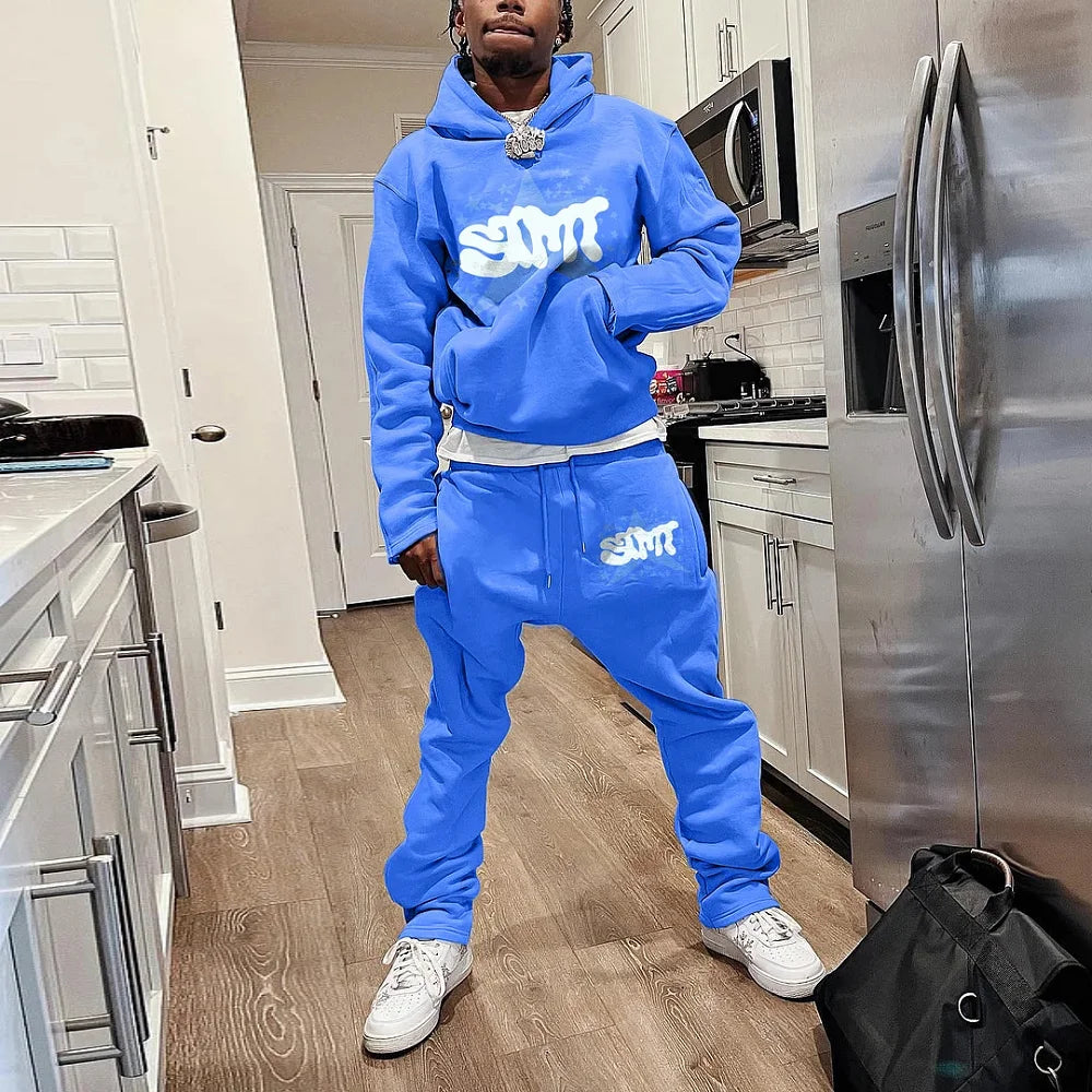 Men's Autumn Winter Hoodie Suit Two-piece 3D Printed Sportswear Casual Flare Pants Sportswear Set Y2k Streetwear Men's Clothing