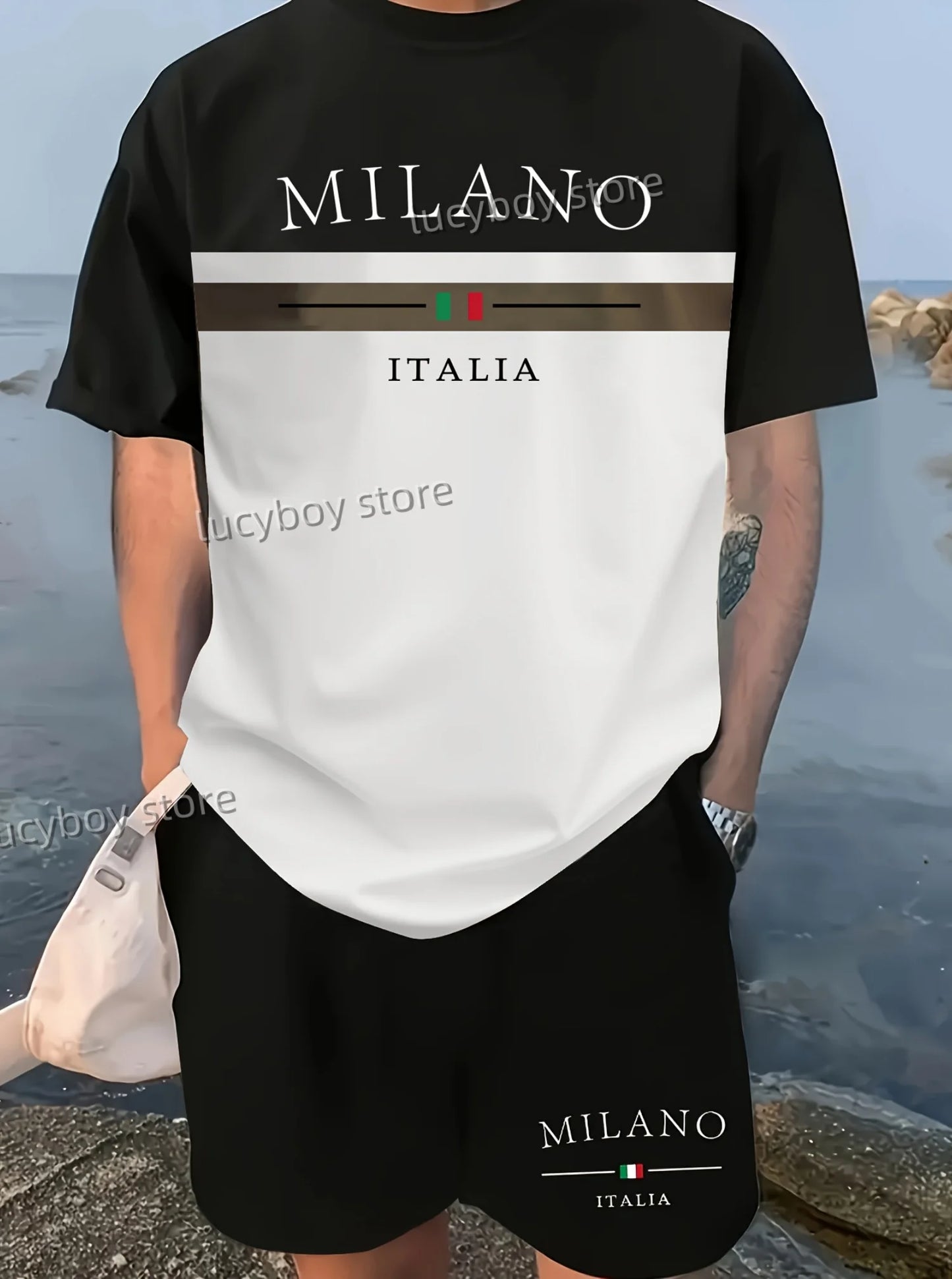 LB Printed Sport T-shirt+shorts Suit Set Men Male Luxury Tracksuit Outfit Summer Oversized tracksuit 2 Piece Set men Clothing