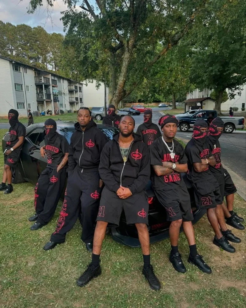 Y2KHip-Hop High Street Trendy Streetwear Sports Set Retro Harajuku Zipper Hoodie Gothic Punk Letter Print Casual LooseSweatpants