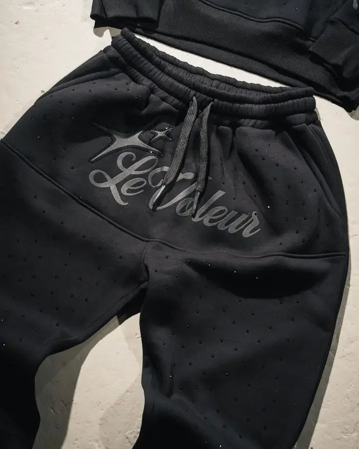 Streetwear Hoodie SweatpantsTwo Piece Set Y2K Clothes Mens Hip Hop Letters Embroidered Rhinestone Sequins Sweatshirt Pants Set