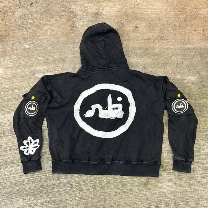 Y2K Zip Up Hoodie Harajuku Hip Hop New Fashion Patch Embroidery Oversized Hoodie Men Women Loose Casual Hoodie Jacket Streetwear