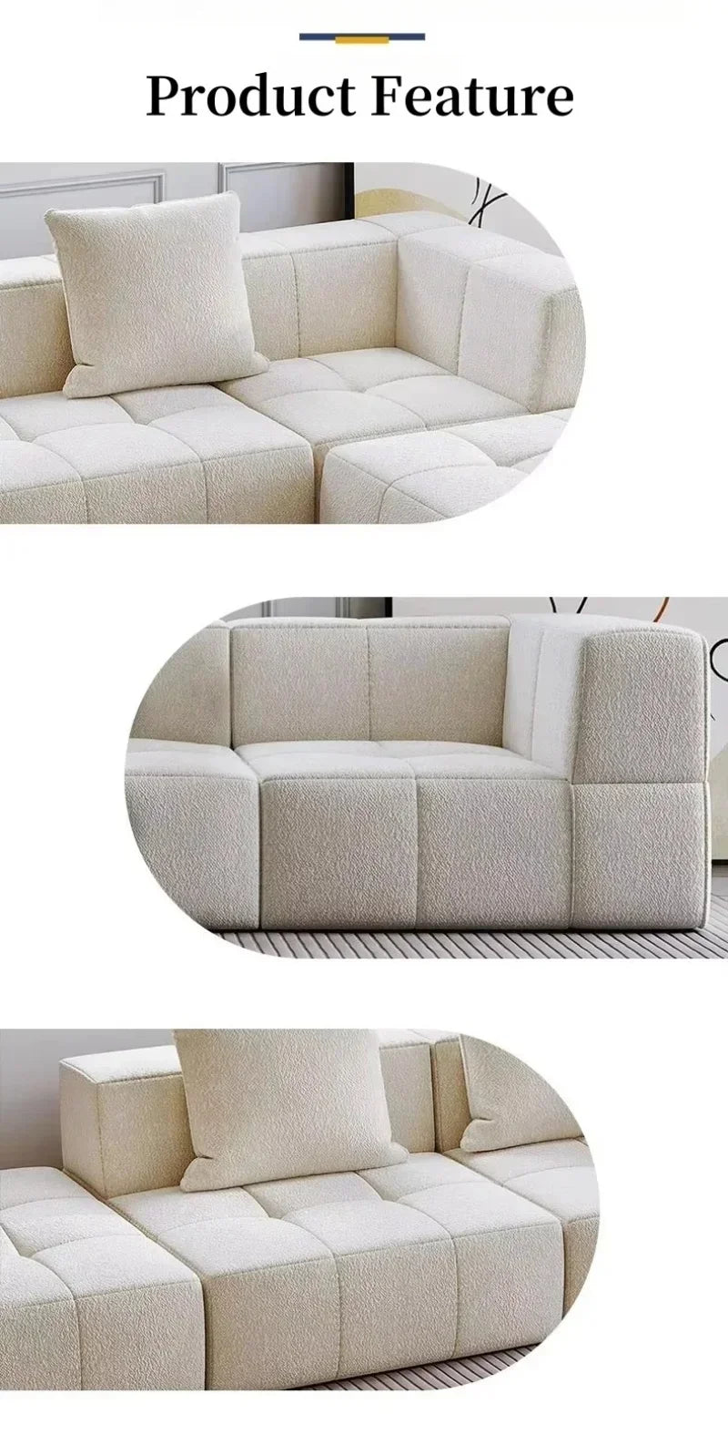 Modular L - Shaped Sectional Sofa in Cream Color with Plush Pillows, Compressed Sofa, Support Color Customization home furniture