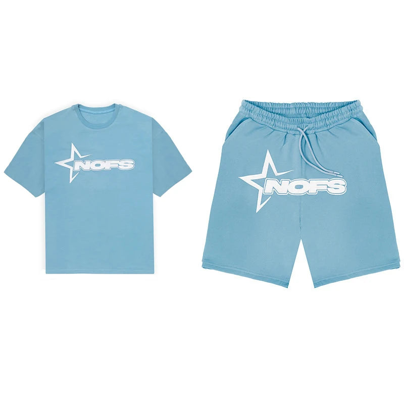 Y2K T-shirt Short Kpop Street Fashion Print Unisex Short Sleeve Tops Casual Loose Drawstring Shorts Pant Women Men Clothing Tees