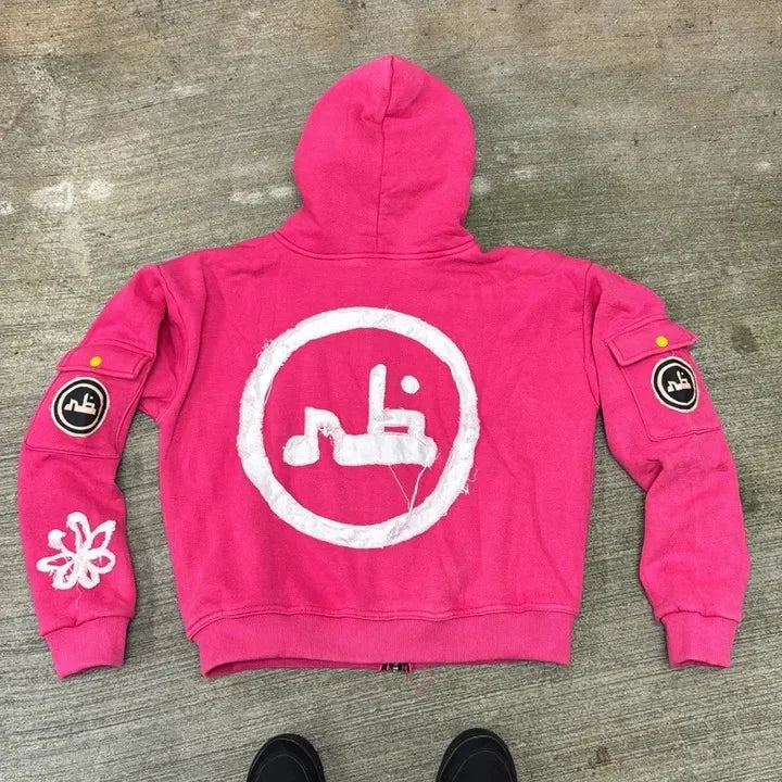 Y2K Zip Up Hoodie Harajuku Hip Hop New Fashion Patch Embroidery Oversized Hoodie Men Women Loose Casual Hoodie Jacket Streetwear