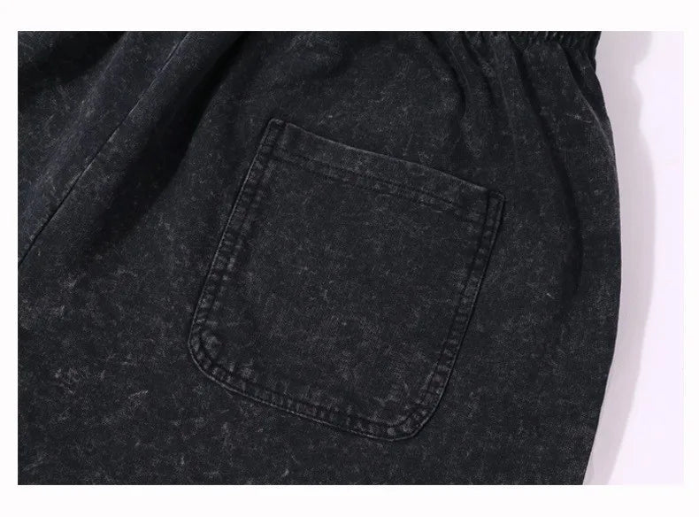 Washed and aged short-sleeved T-shirt and shorts set. Unisex. European size. Stir-fried snowflake design. Summer top set.